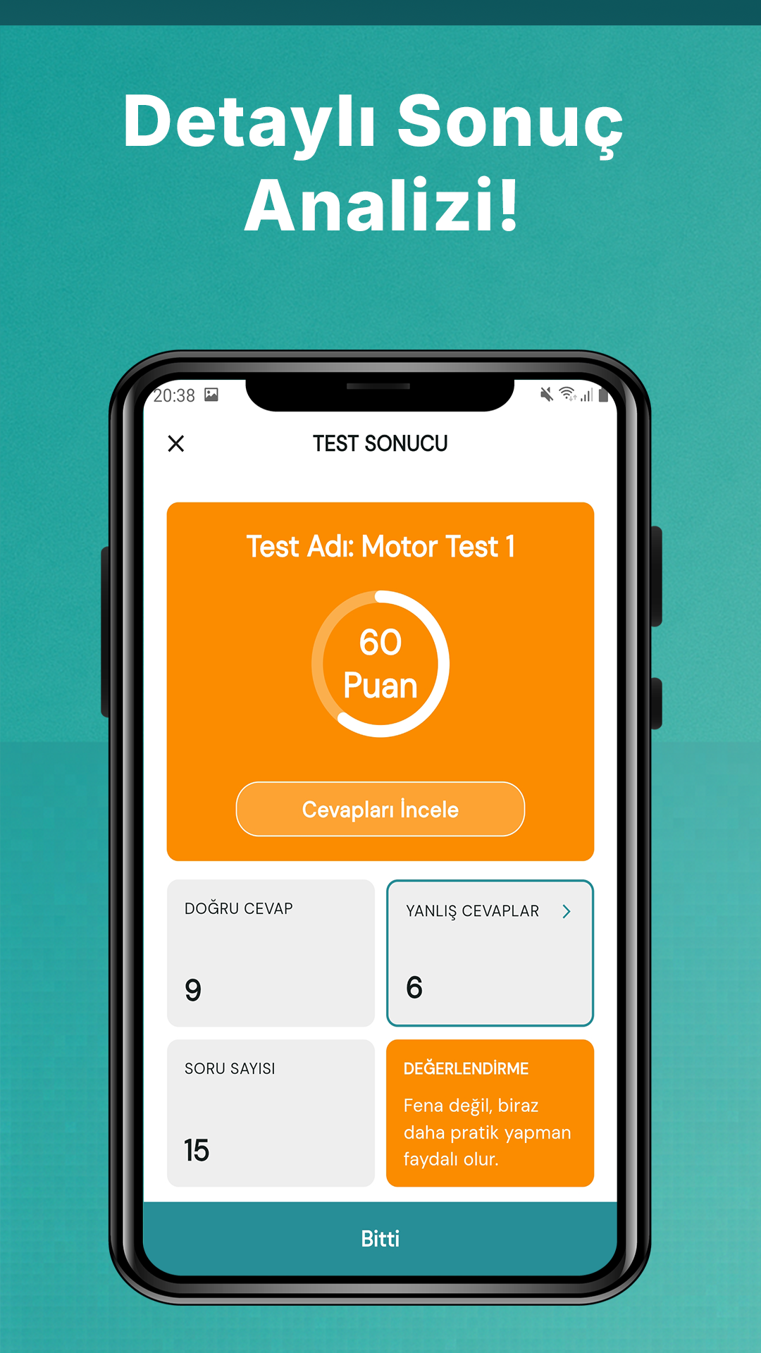 Test sonucu ekranı